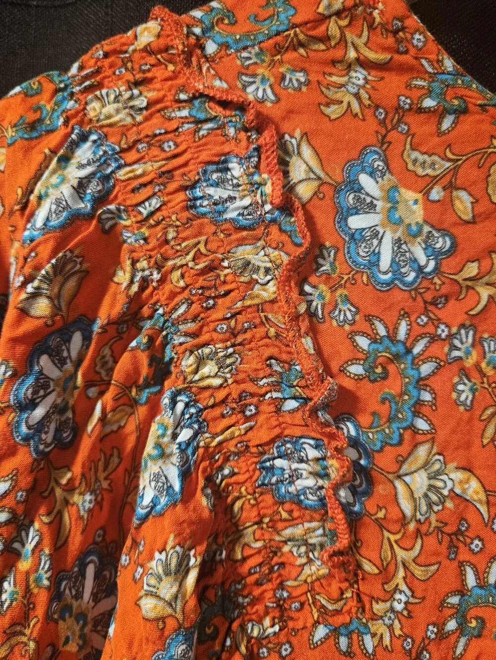 GIGIO USA Orange Floral Boho Tunic Dress High-Low Smocked Size L